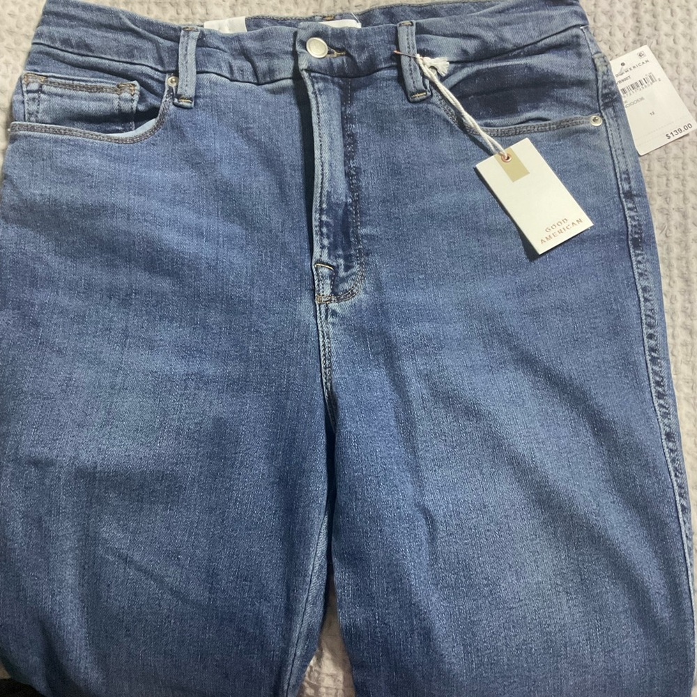 Good American Blue Straight Leg Jeans